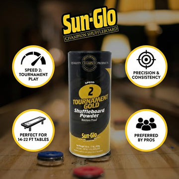 Sun-Glo Speed 2 (Tournament Gold) Shuffleboard Powder Wax - Fast Speed for Competitive League Play & 16-22 Foot Tables - 16 oz Shaker Can (Pack of 3)