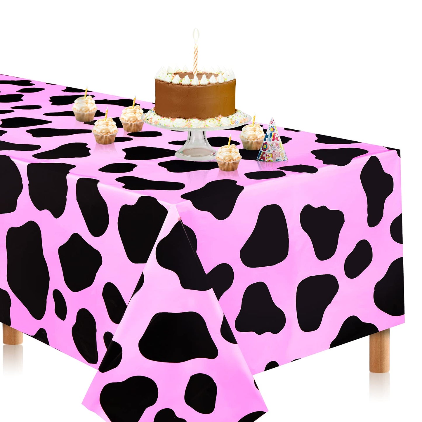 FZR Legend Cow Print Tablecloth,Extra-Large 108”x 54”Disposable Cow Pink Table Cover, Ideal Party Supplies for Farm Cow Themed Birthday Decoration (1