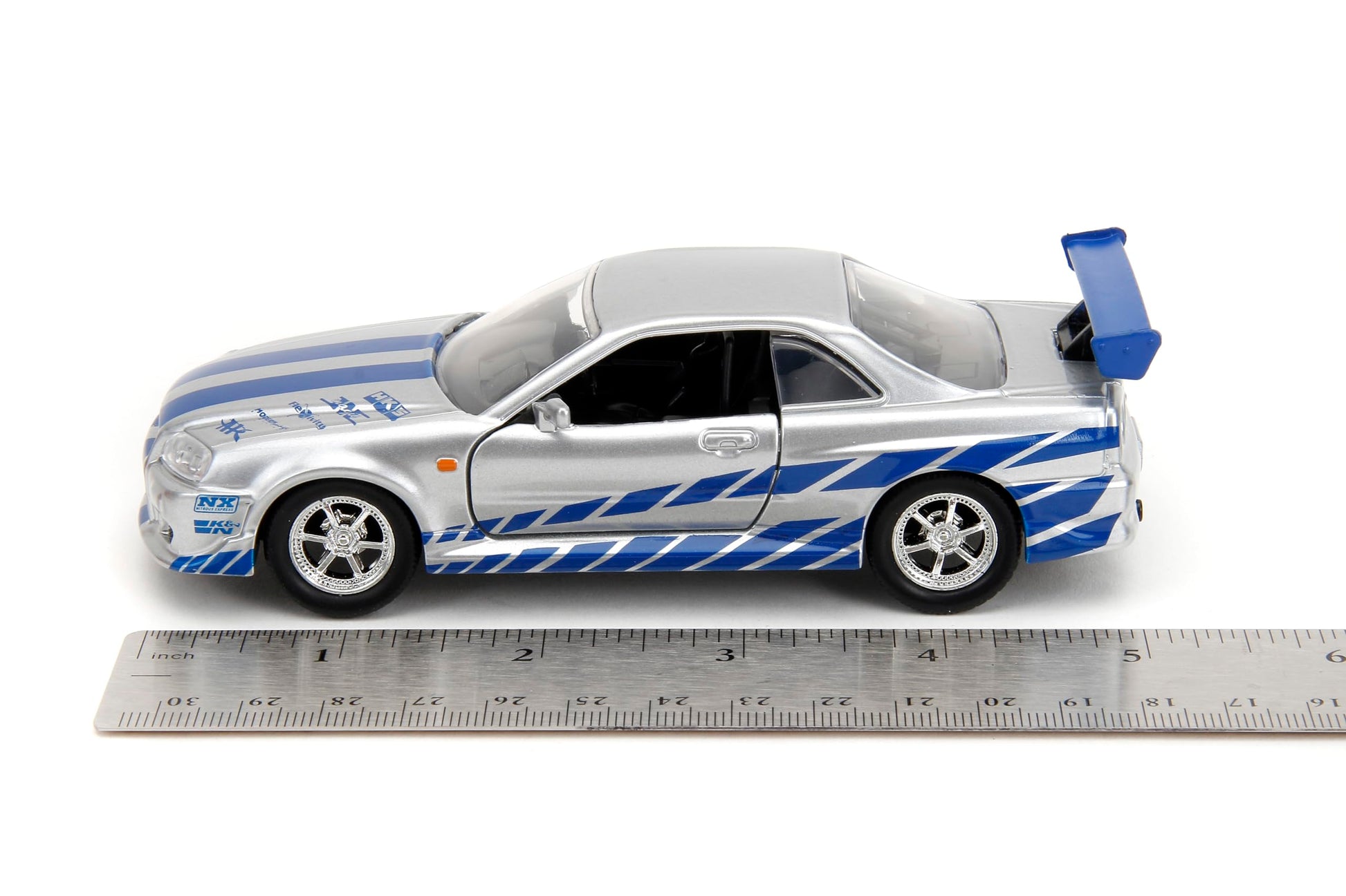 Jada Toys Fast & Furious 1:32 Brian's Nissan Skyline GT-R R34 Die-cast Car Silver/Blue, Toys for Kids and Adults