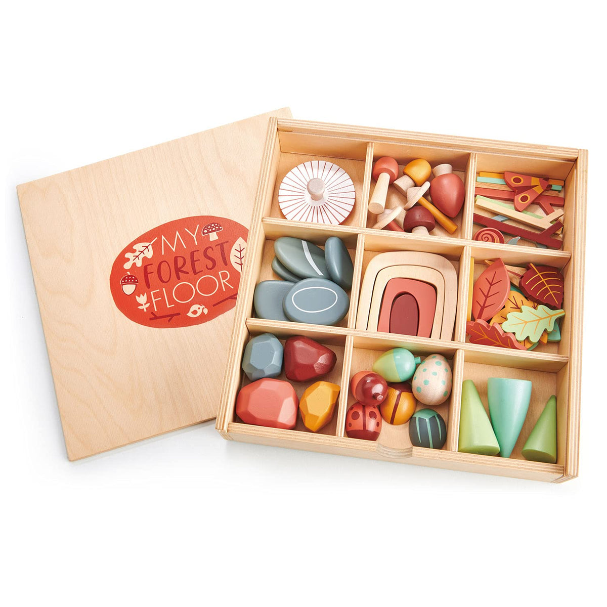 Tender Leaf Toys My Forest Floor - Wooden Open-Ended Tinker Tray Creative Play Box with Removable Compartments - Montessori Toy for Imaginative Play