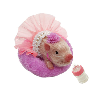 VOLOBE Silicone Piglet, 5 Inches Soft Mini Realistic Piglet with Sleeping Pad Accessories for Kids Boy Girl Birthday (Dora)