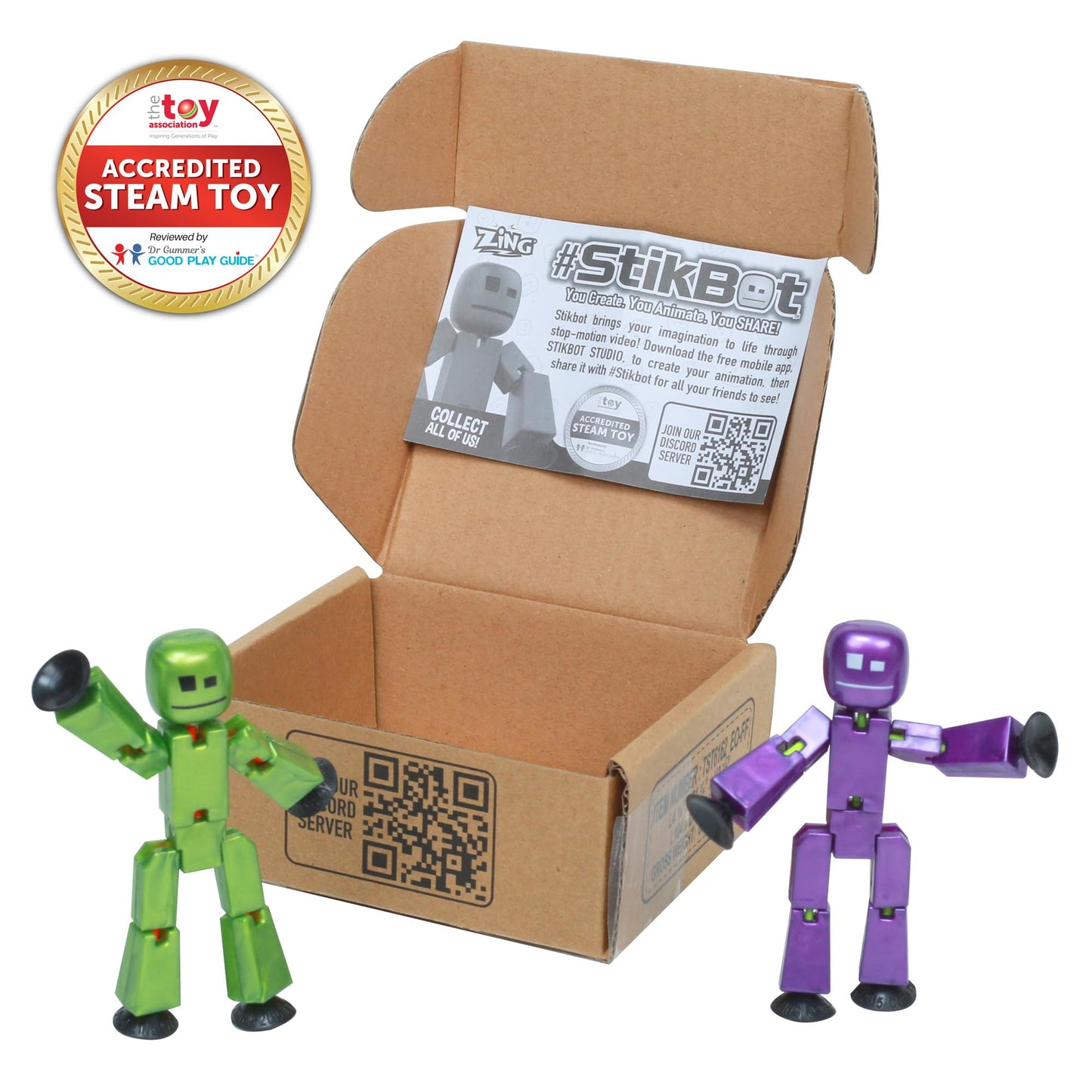 Zing StikBot Dual Pack - Includes 2 StikBots - Collectible Action Figures and Accessories, Stop Motion Animation, Ages 4 and Up (Metal Eggplant+Metal