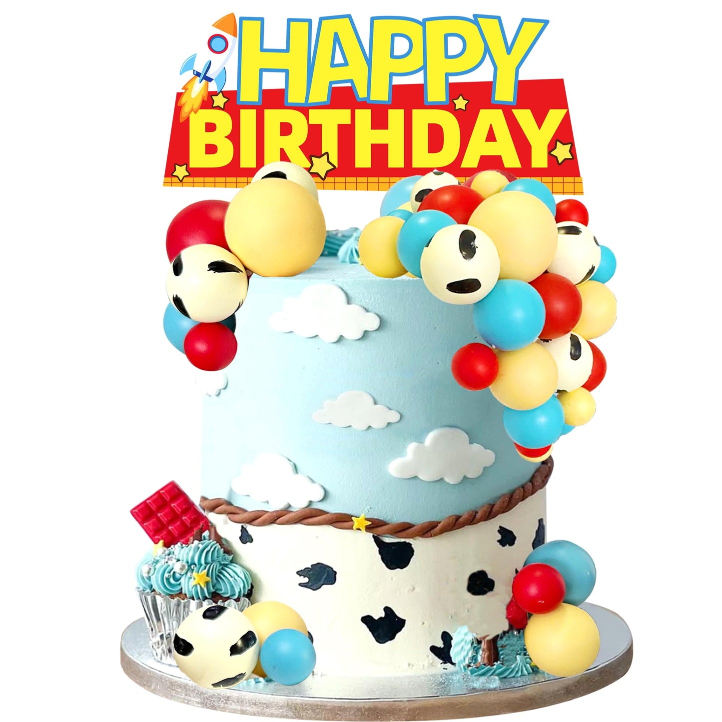 Balls Cake Toppers Blue Orange Birthday Cake Decorations for Baby Shower Birthday Cake Decorating (Cartoon story)