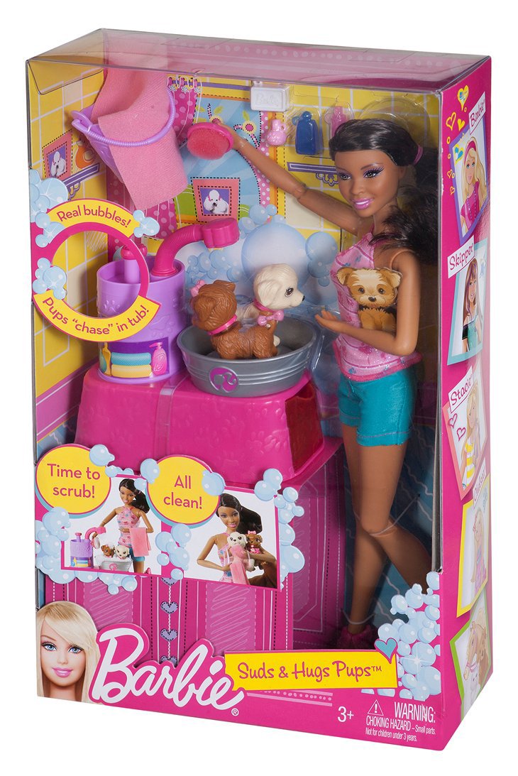 Barbie Suds and Hugs Pups African-American Doll Playset