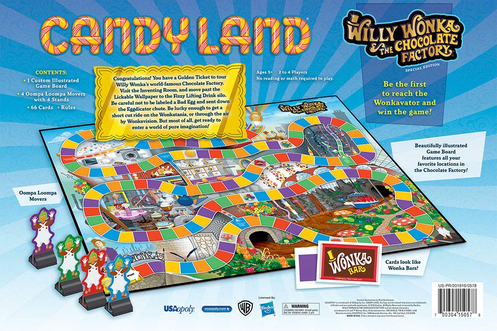 Candy Land Willy Wonka and the Chocolate Factory Board Game | Themed Candy Land Board Game | Artwork from the Willy Wonka Movie