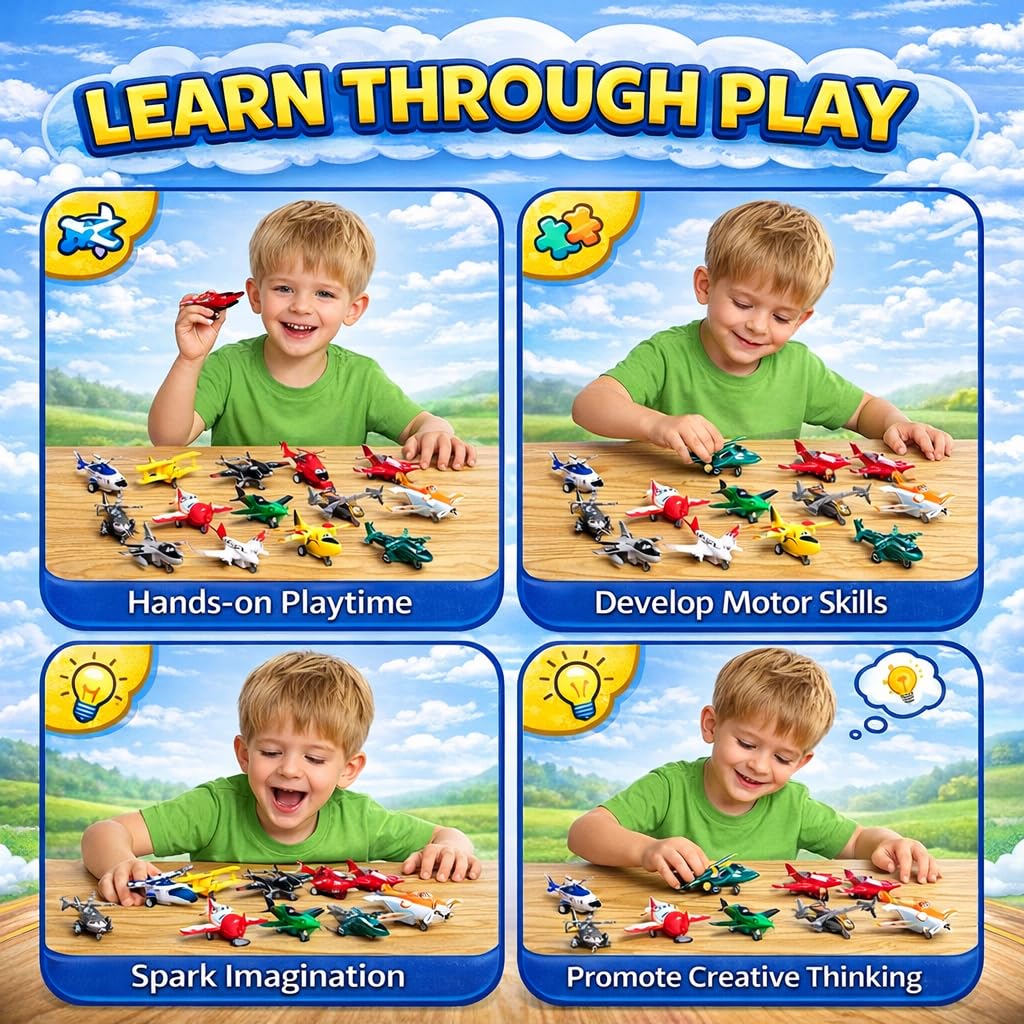 Liberty Imports Pull Back Airplanes Toys Vehicle Playset, Variety Pack of Helicopters, Stealth Bombers, Fighter Jets, Aircraft, Planes for Kids