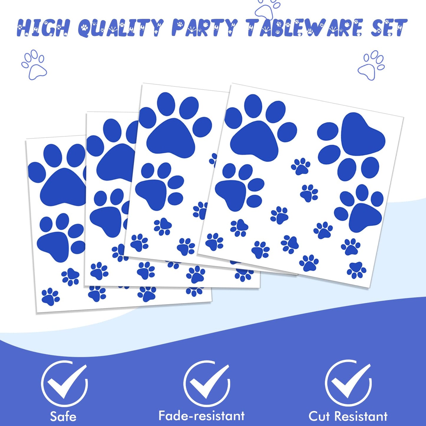 40PCS Blue Paw Print Party Supplies Dog Themed Birthday decorations Disposable Tableware Including Plates Napkins for Dog Birthday Baby Shower Pet