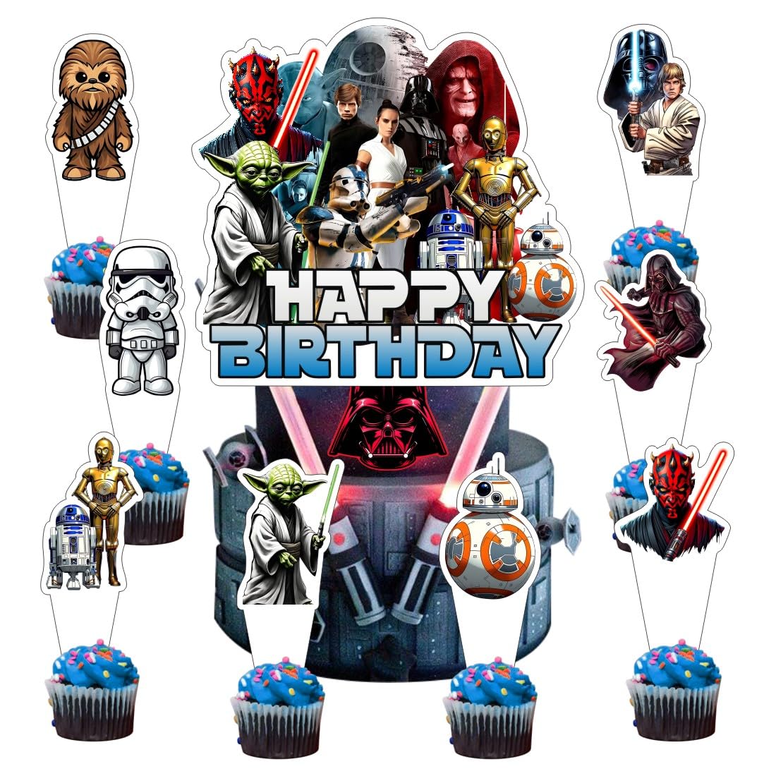 25 Pcs Cake Topper and Cupcake Toppers Set Birthday Party Supplies for Star of Wars Themed Birthday Decorations