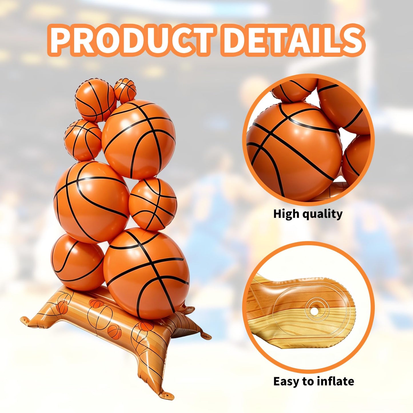 Big Basketball Foil Balloons Self Standing 3.5 ft with Field Base for Birthday Themed Decoration for Party Senior Nights Sports Supplies Decor