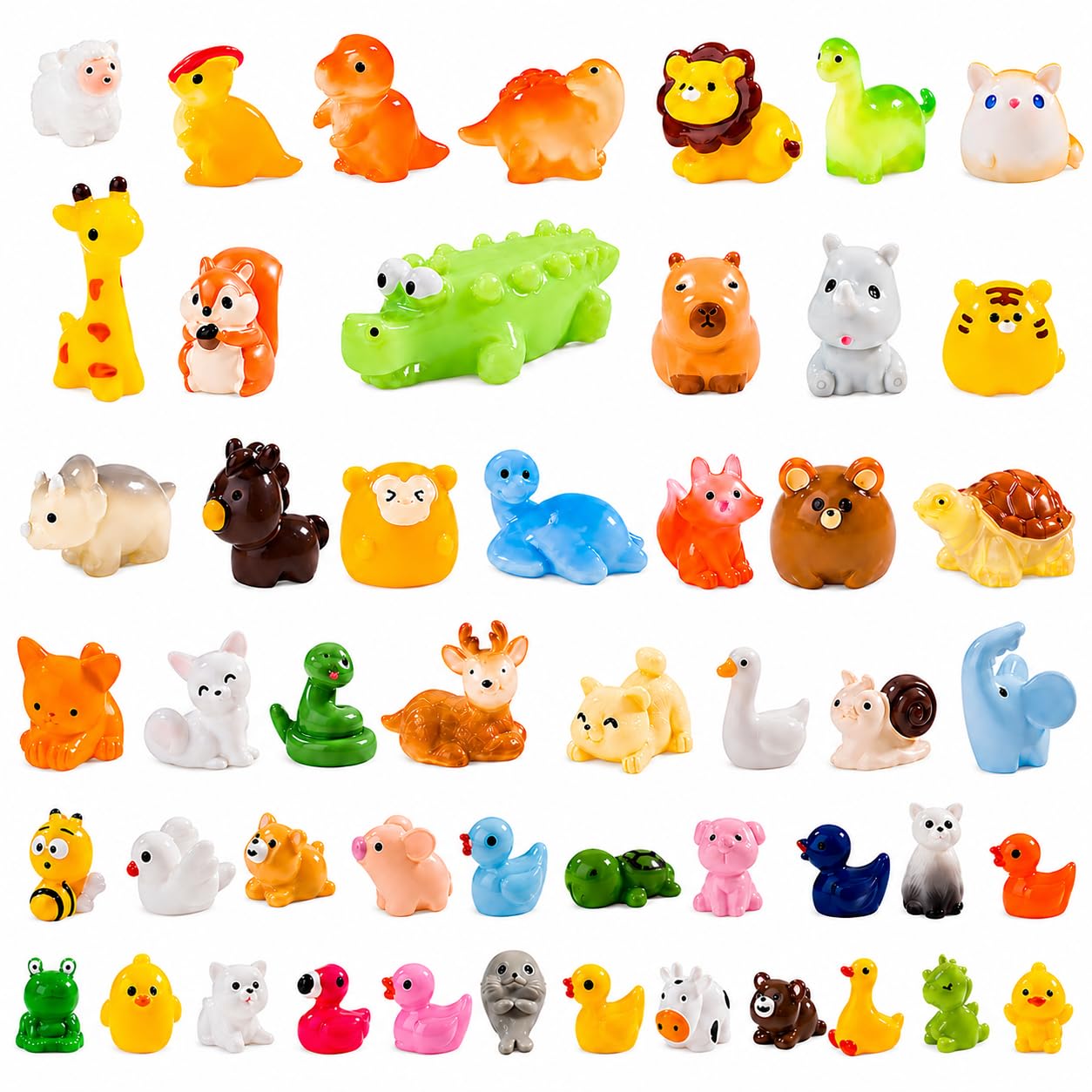 pkaoakyo 52pc Mini Resin Animal Figurines Set - Enchanted Fairy Garden & Desktop Decor, Eco-Friendly Collectible Gift | Vibrant Miniature Resin
