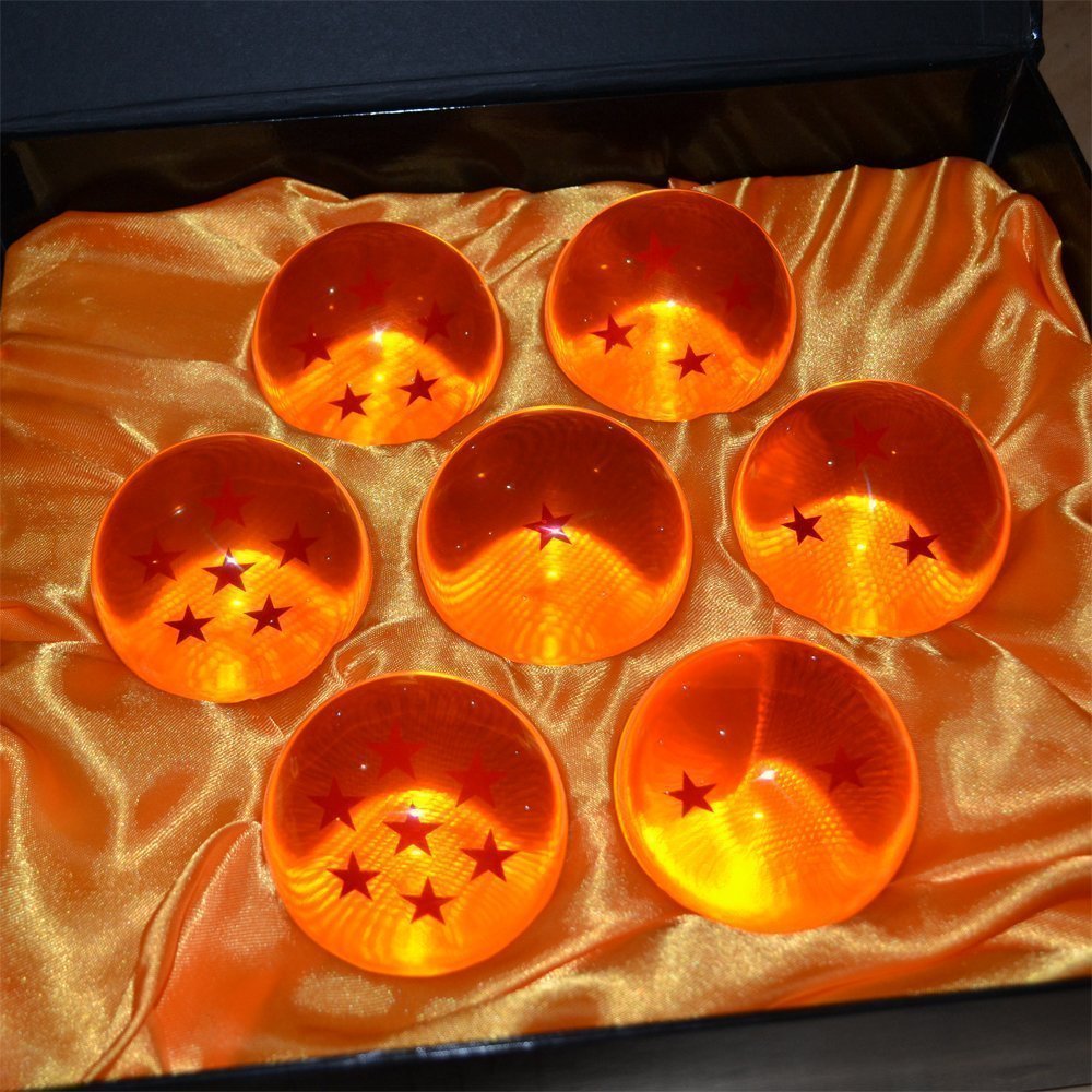 Collectible Large Crystal Acrylic Glass 7 Stars Balls, 7 Pcs with Gift Box, 76MM (3 in) in Diameter, Orange with Red Stars