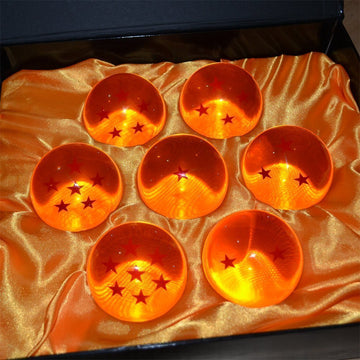 Collectible Large Crystal Acrylic Glass 7 Stars Balls, 7 Pcs with Gift Box, 76MM (3 in) in Diameter, Orange with Red Stars