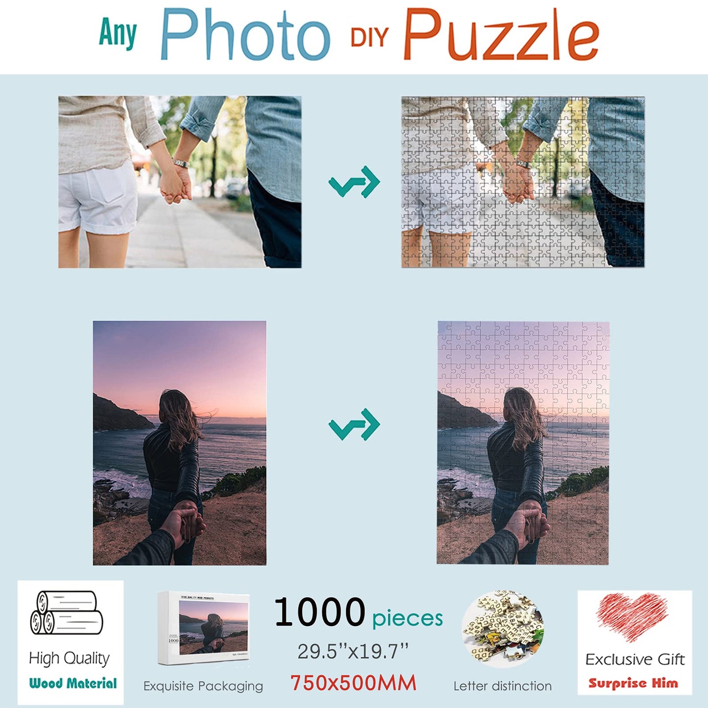 ATOOZ Custom Puzzles from Photos 1000 Pieces Personalized Puzzle
