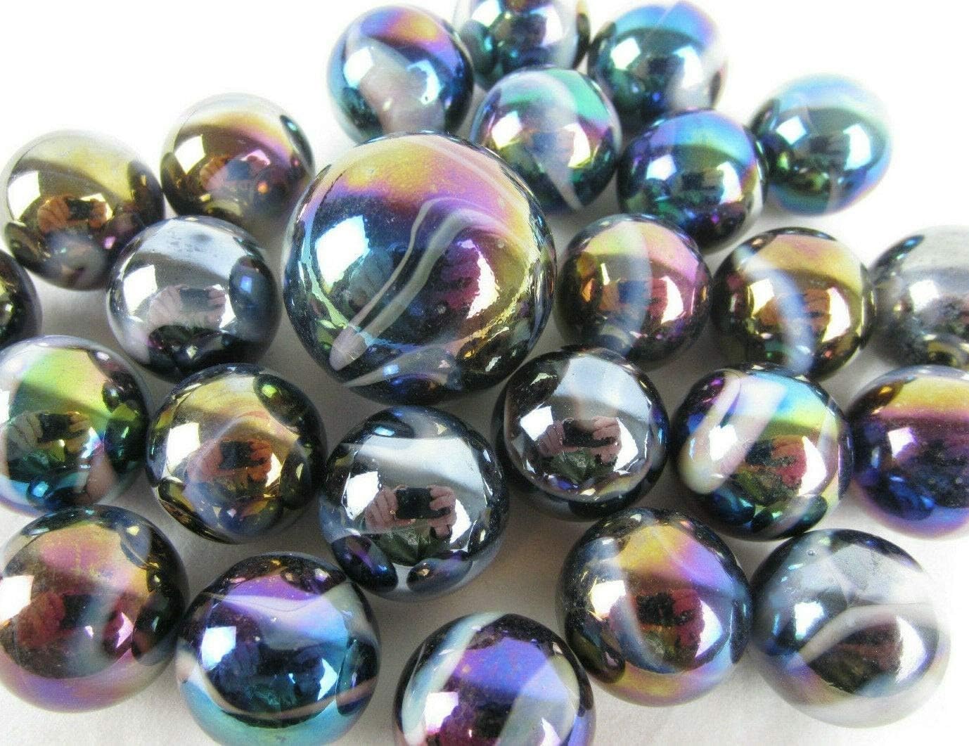 Big Game Toys~25 Glass Marbles Midnight Galaxy Purple/Gold Oil Slick Metallic Iridescent Classic Style Game Pack (24 Player, 1 Shooter) Decor/Vase