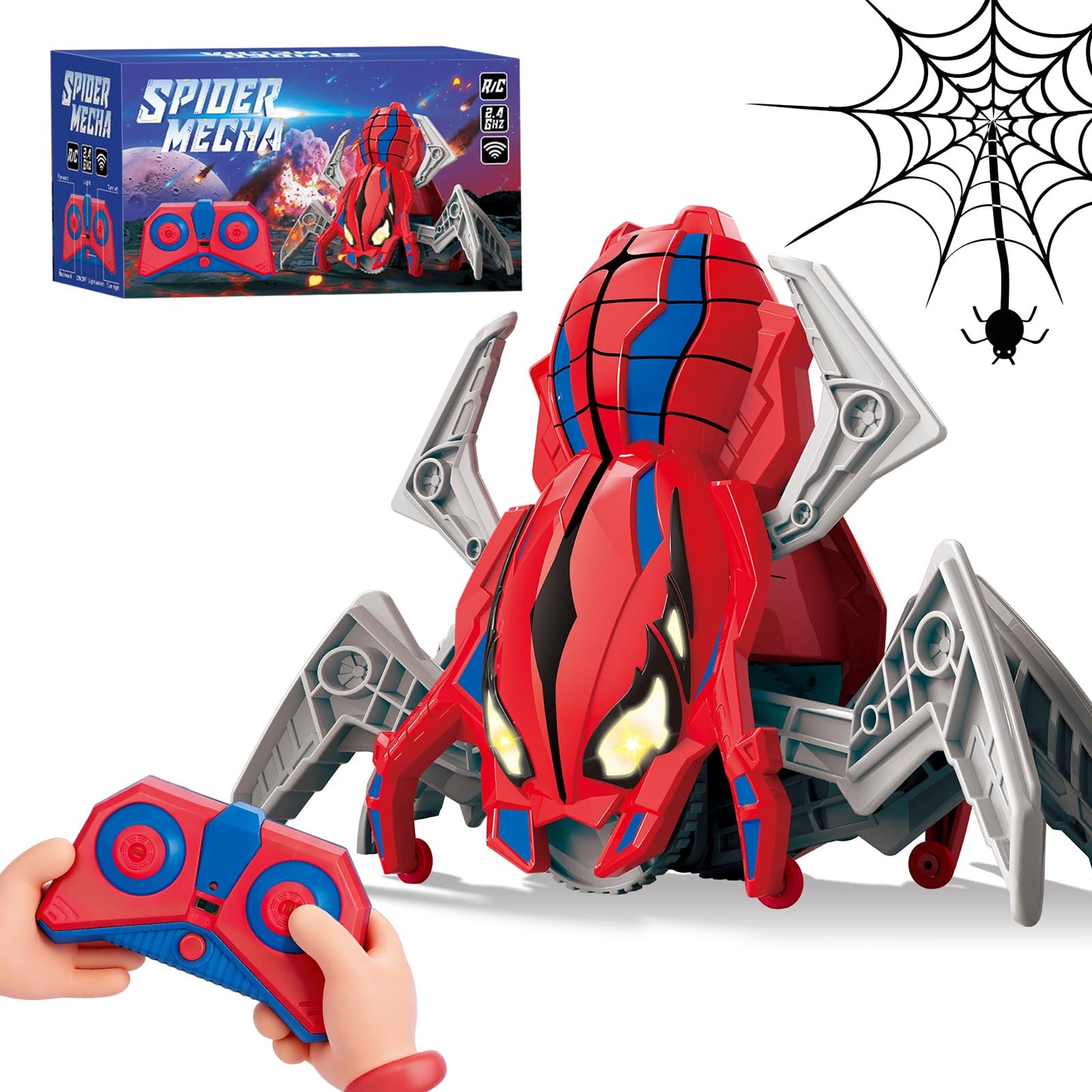 BoomCaCa Remote Control Spider Toys for Boys 4-6 with Eyes Lights, Moving Legs, Fast Speed & 360° Spin, Rechargeable RC Spider Kids Toys for Ages 3-4