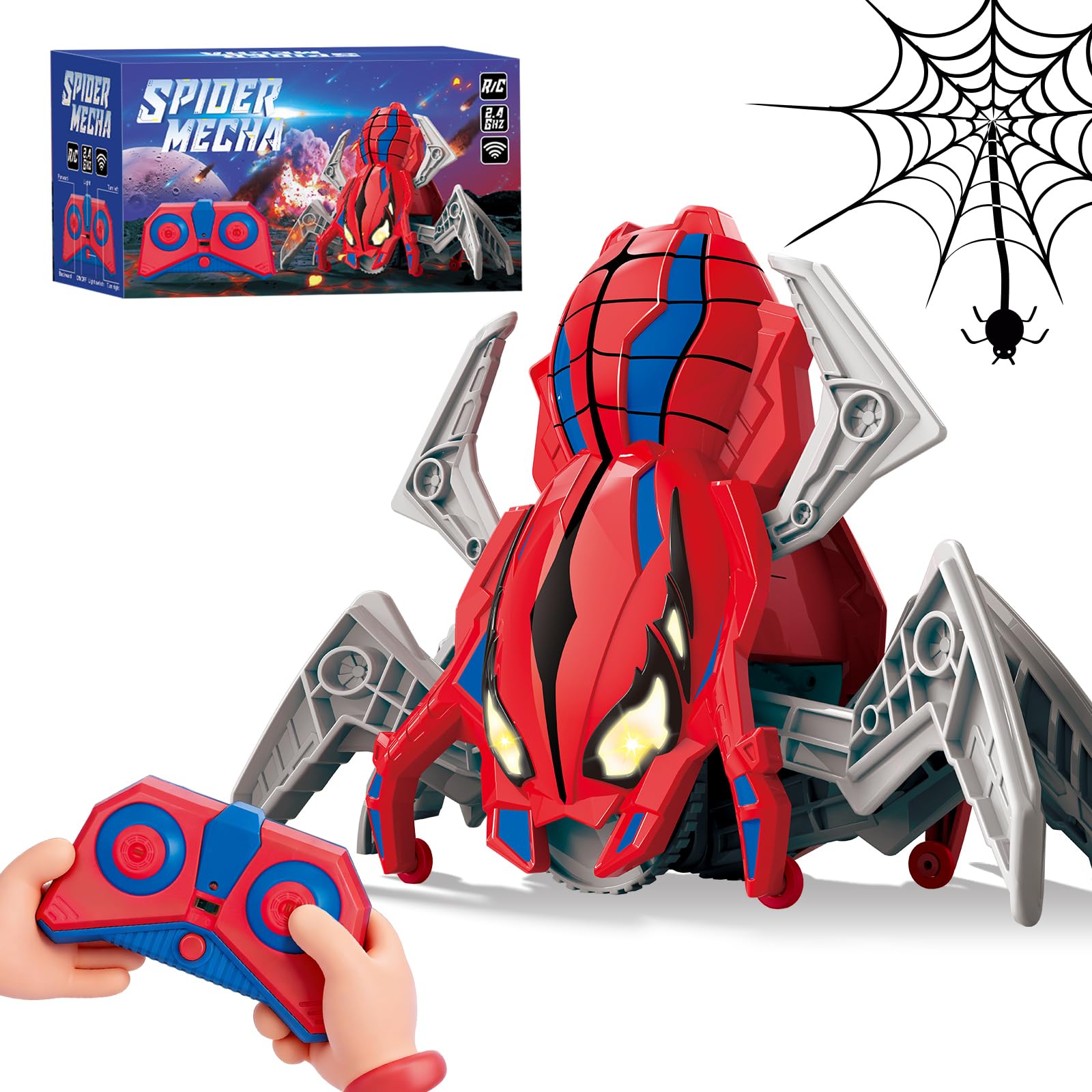 BoomCaCa Remote Control Spider Toys for Boys 4-6 with Eyes Lights, Moving Legs, Fast Speed & 360° Spin, Rechargeable RC Spider Kids Toys for Ages 3-4