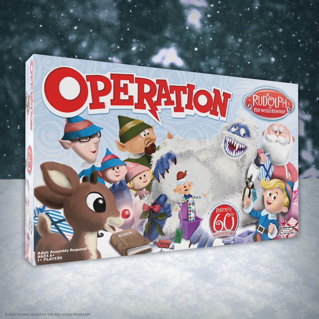 Operation: Rudolph The Red Nosed Reindeer 60th Anniversary Board Game, Classic Electronic Remove The Objects or Get The Buzzer Game, Featuring Bumble