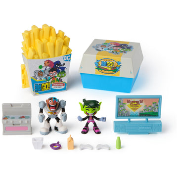 Spin Master Teen Titans Go! Kitchen Chaos Dis-Play Set with Beast Boy and Cyborg Figures and Accessories, Playset Kids Toys for Boys and Girls 4