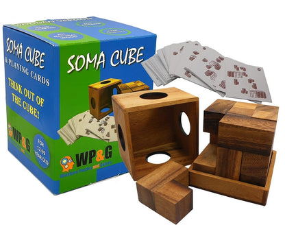 Soma Cube Puzzle Wooden with 50 Playing Cards 3D Brain Teaser Large Size
