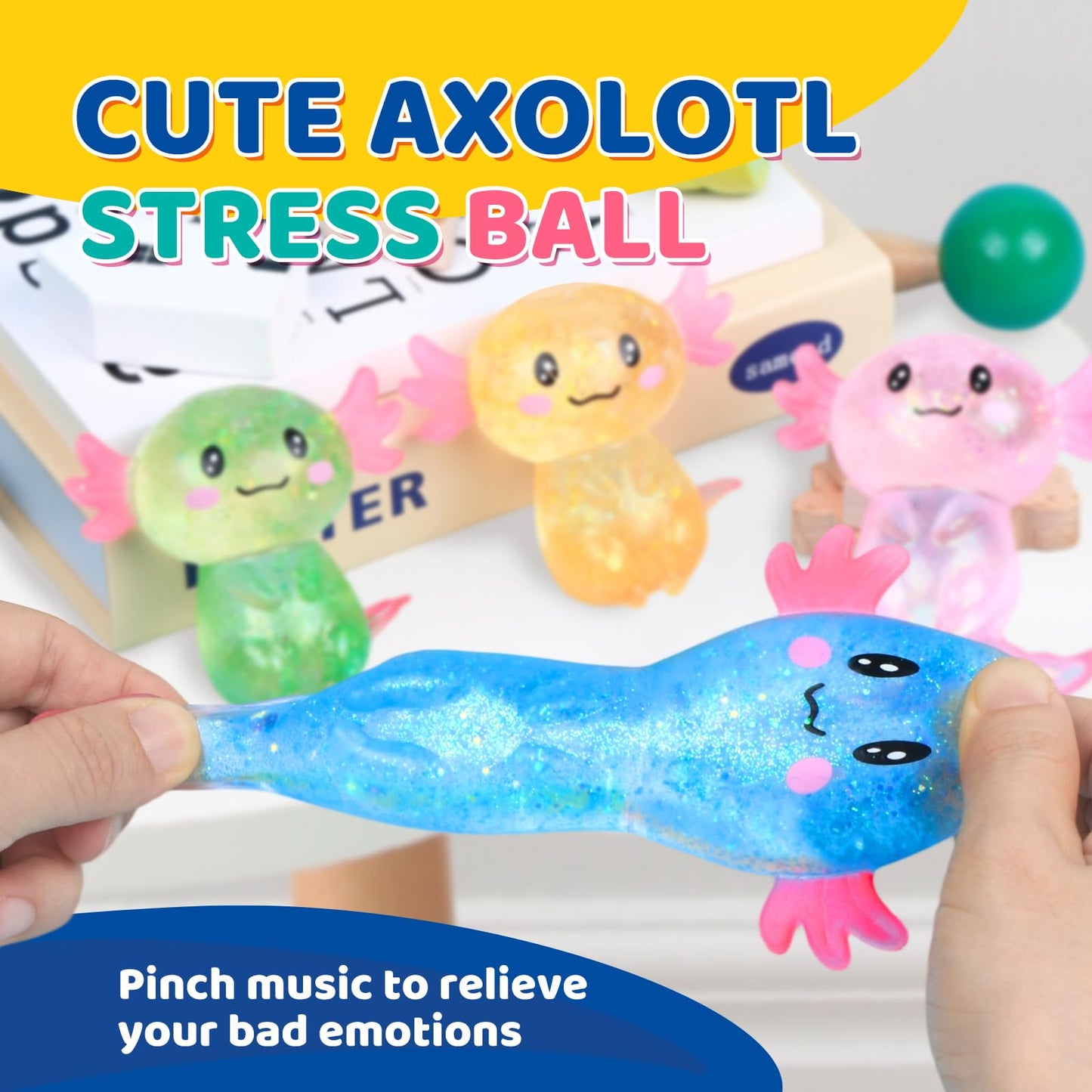 8 Pack Slow Rising Stress Ball, Cute Axolotl Stretchy Fidget Toys for Kids Adults, Slow Rebound Squeeze Balls for Hand Tactile Play, Ideal for