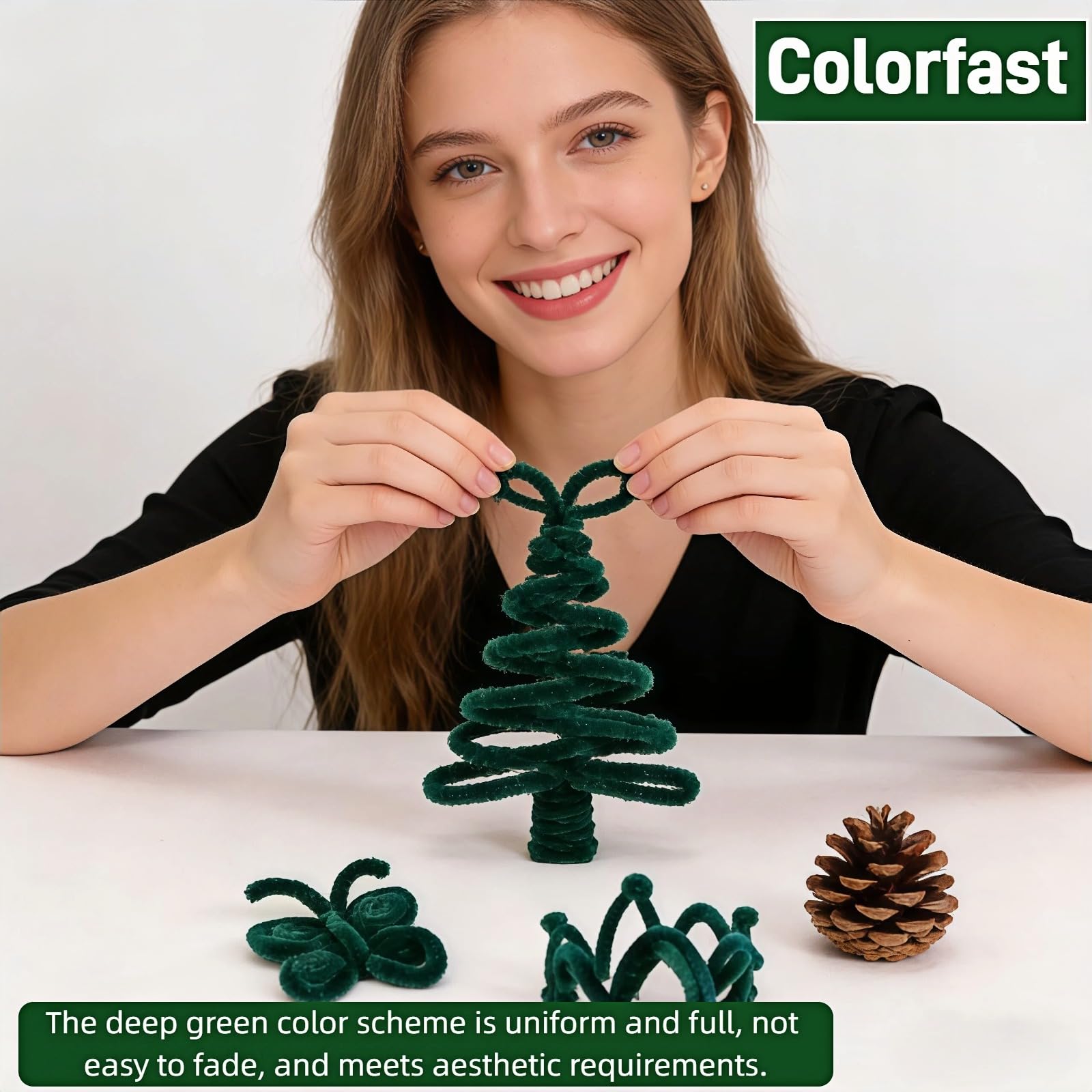 Dark Green Pipe Cleaners, 100 Pieces Chenille Stems for DIY Crafts, Arts and Festival Decorations, 6mm x 12 Inch