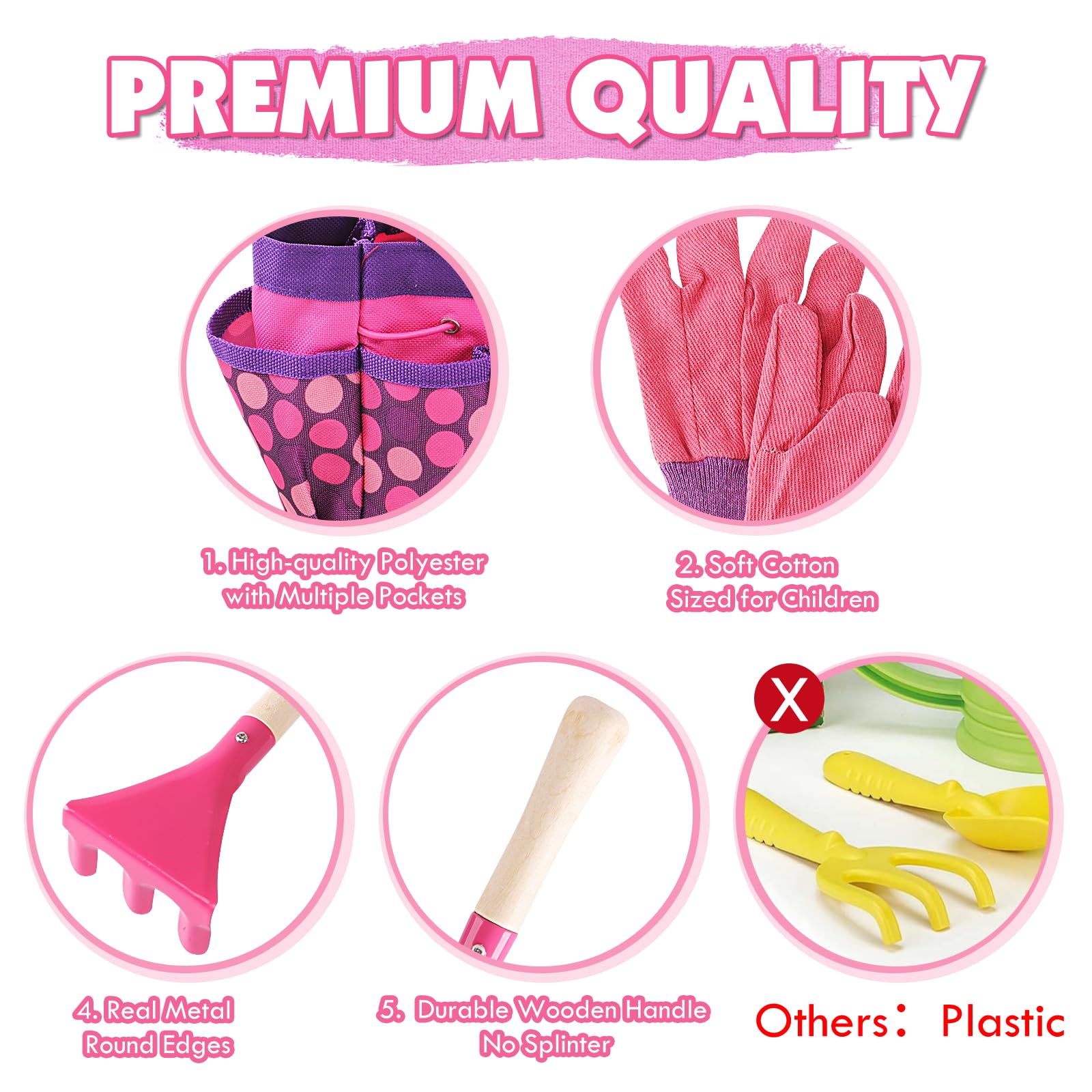 Kids Watering Can Gardening Tools Set Sand Toy Outdoor Toddler Girls (Pink)
