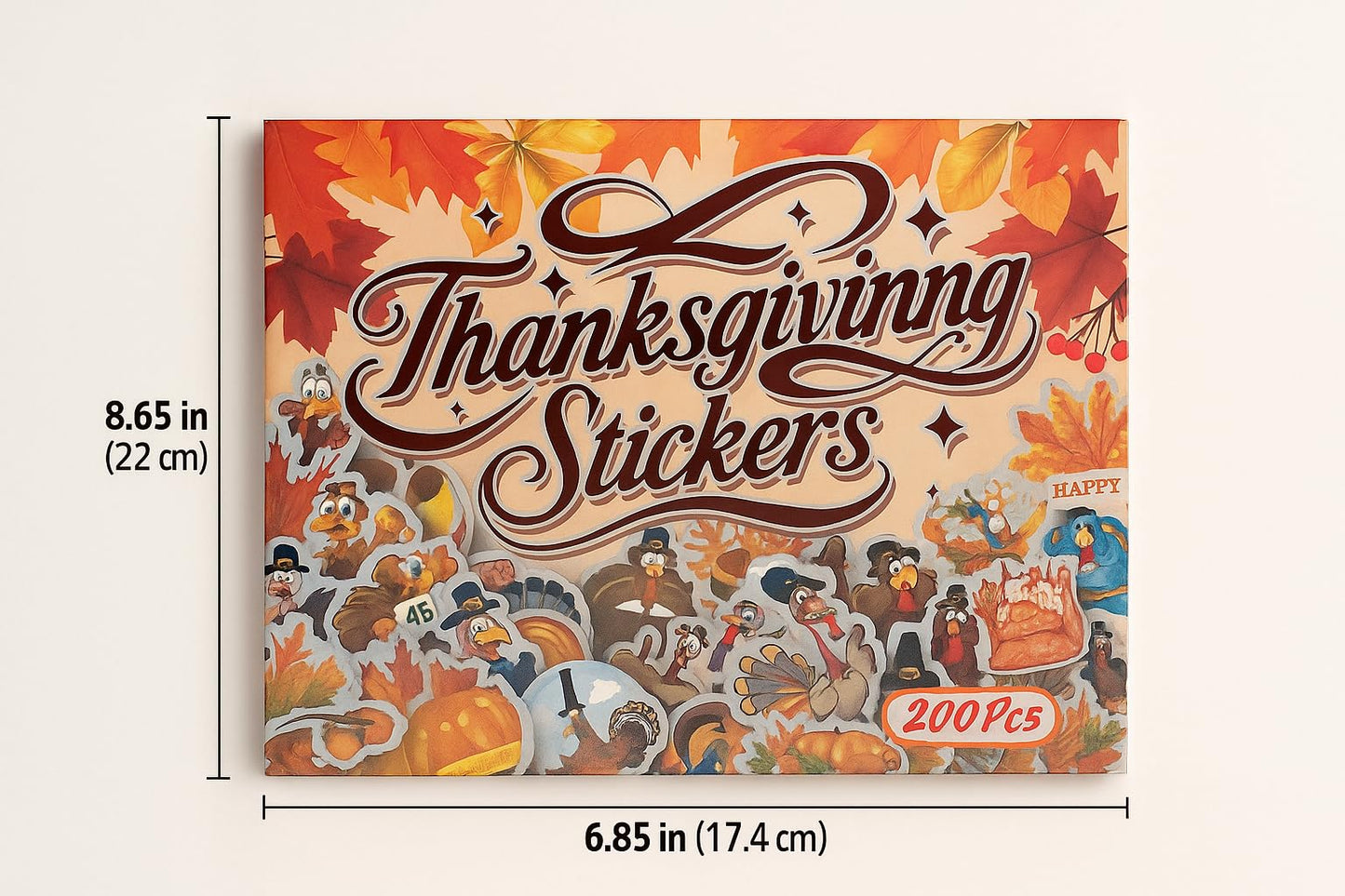 200 Pcs Thanksgiving Stickers Pack - Waterproof Vinyl Fall Stickers for Water Bottles, Laptops, Scrapbooks, Crafts & Party Favors - Cute Autumn