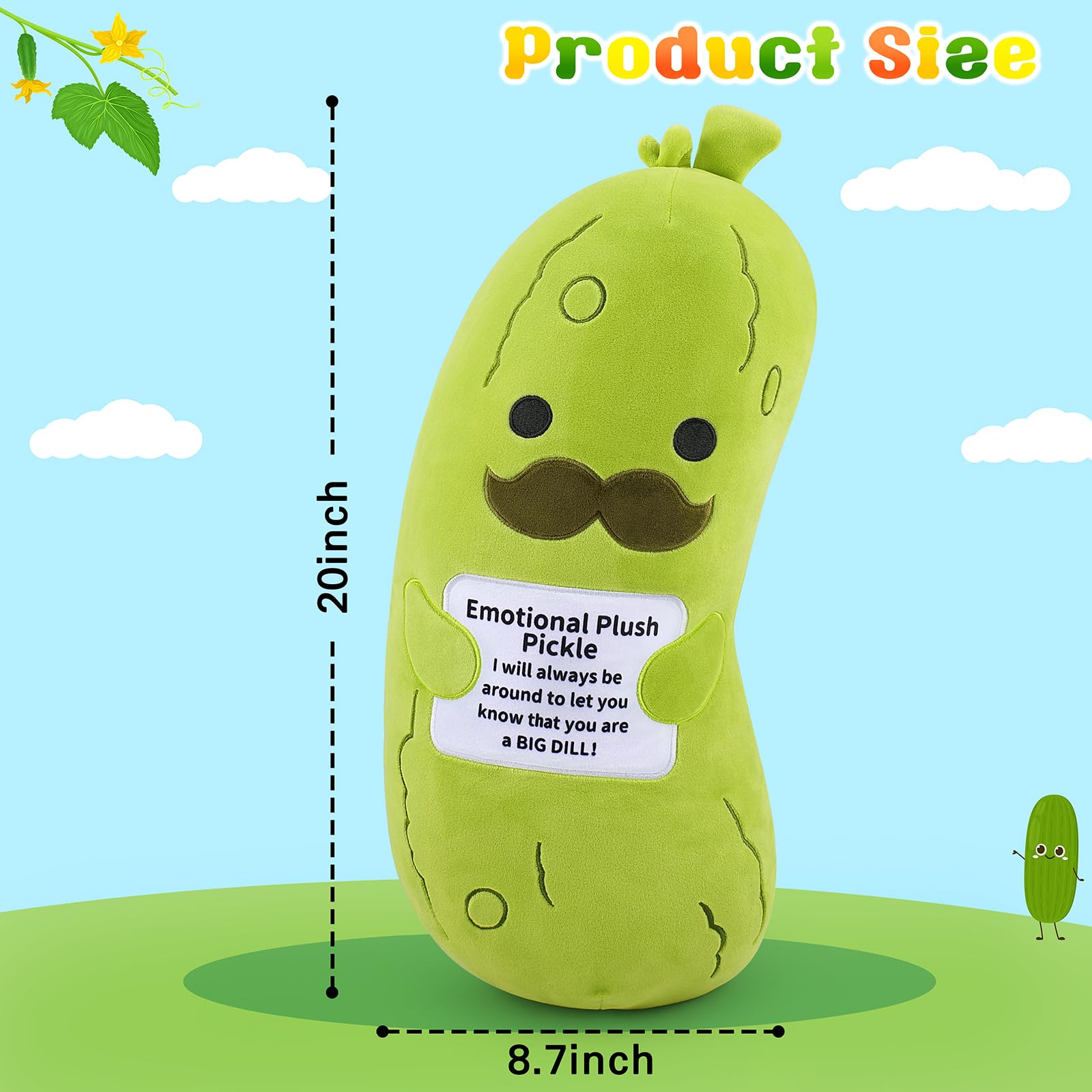 Sprinqdawin Emotional Plush Pickle-20” Pickle Stuffed Animal,Plushies Cucumber Stuffed Animal with Positive Warm Words,Kawaii Plush Toy Kids Birthday