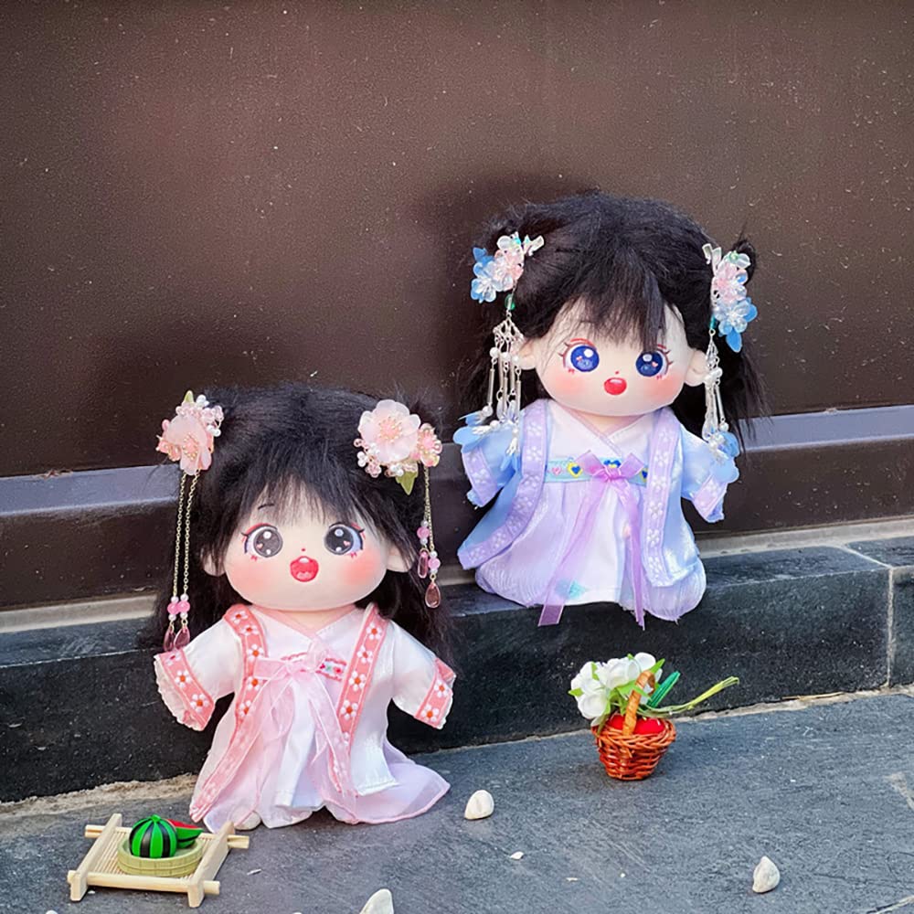 niannyyhouse 20cm Plush Doll Antique Hanfu Suit Shawl Dress Hairpin 8in Doll Dress Up (Blue+Purple)