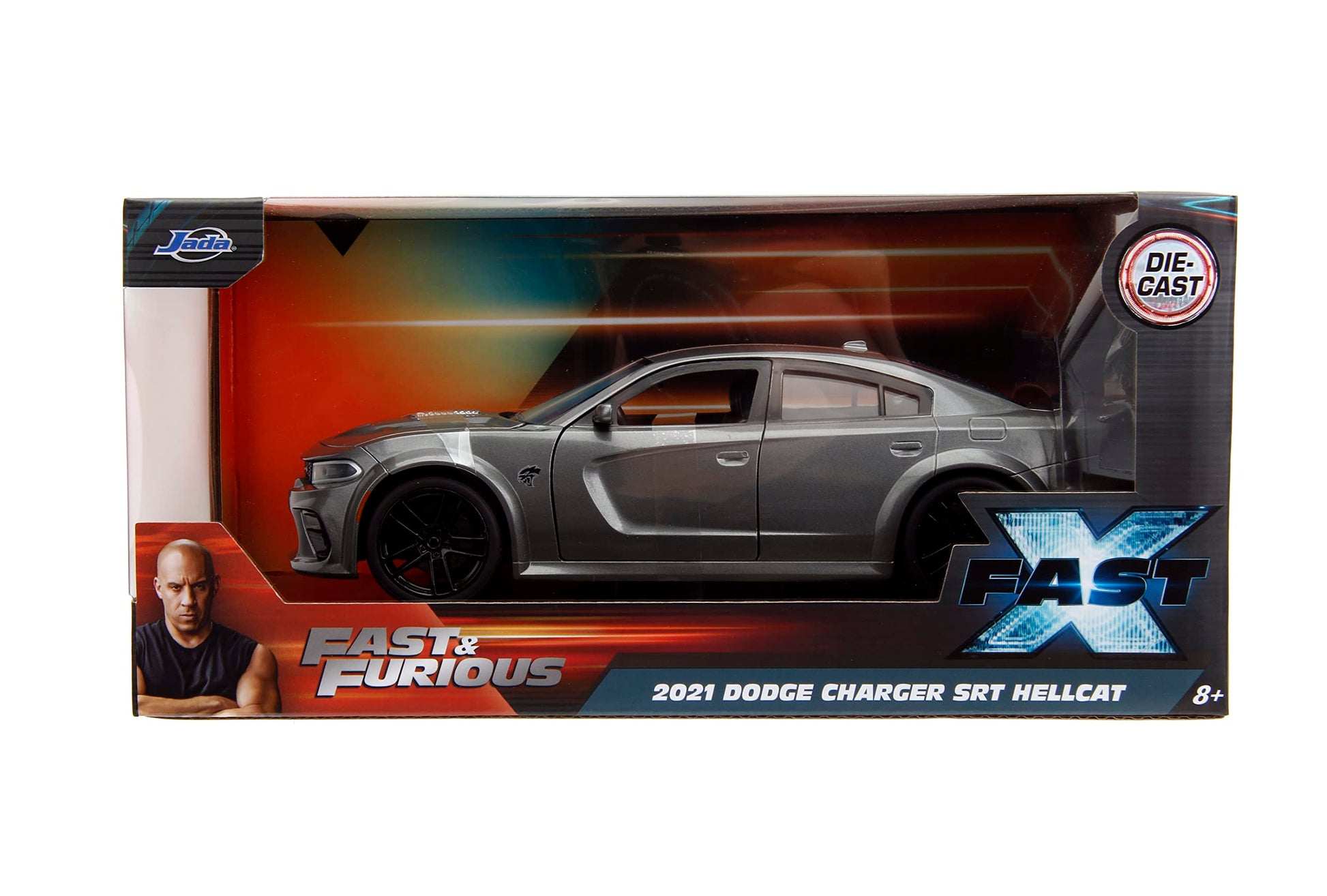 Jada Fast & Furious Fast X 1:24 Dom's 2021 Dodge Charger SRT Hellcat Die-Cast Car, Toys for Kids and Adults