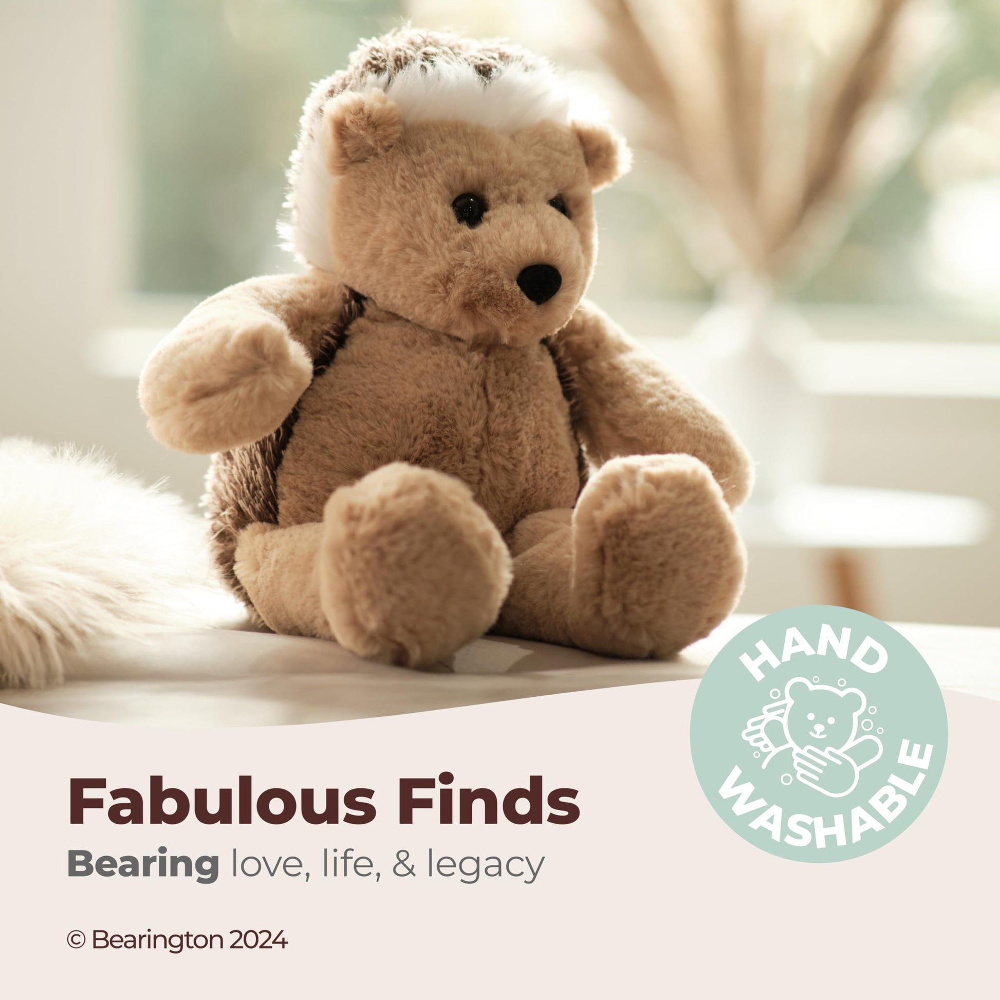 Bearington Hedgehog Stuffed Animal: Tan and Brown Ultra-Plush Faux-Fur, Premium Fill, Hand-Sewn Details; Perfect Birthday for Nature Fans and Kids