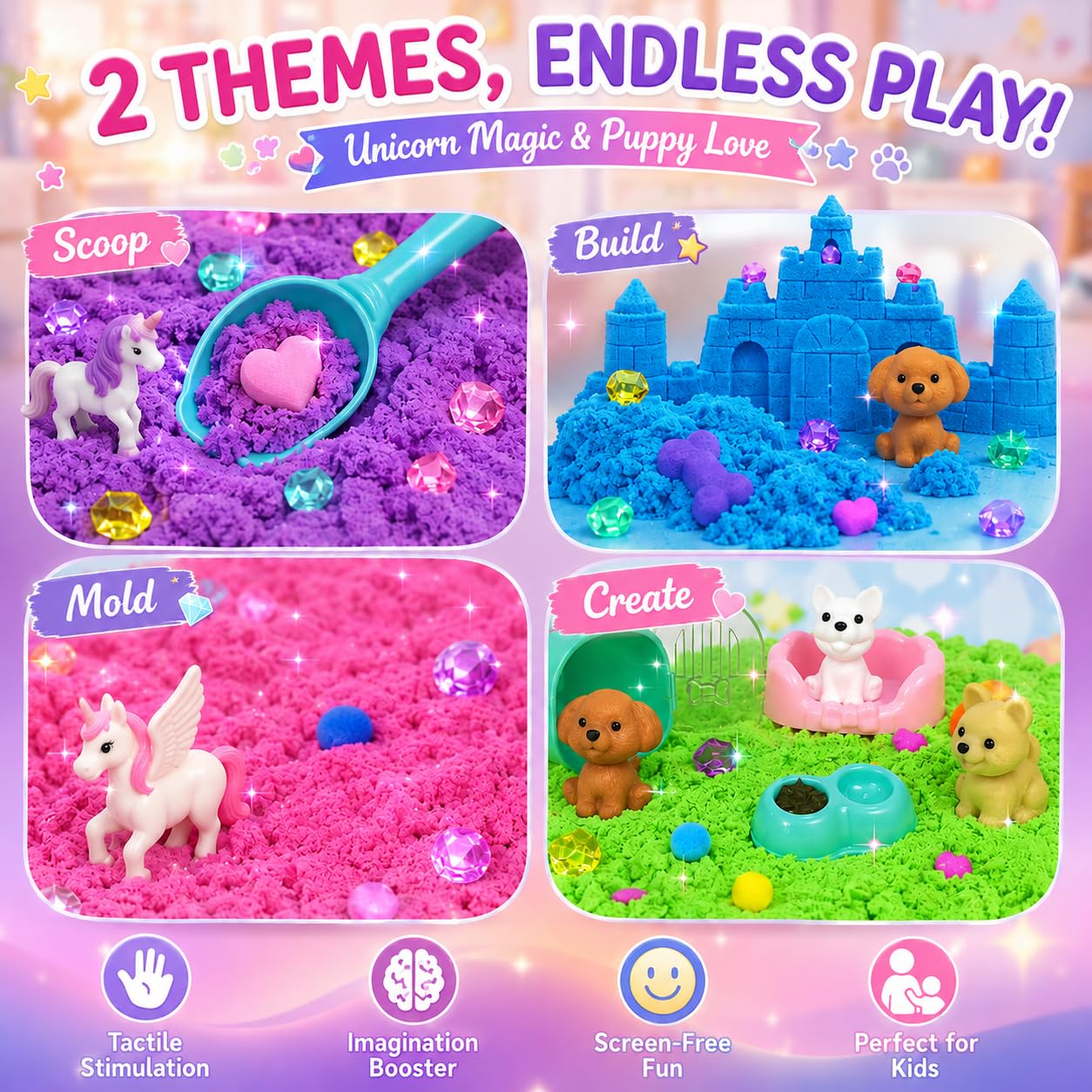 AGENTLAN Stackable Sensory Bin, Unicorn & Pet Sensory Sand Play Set