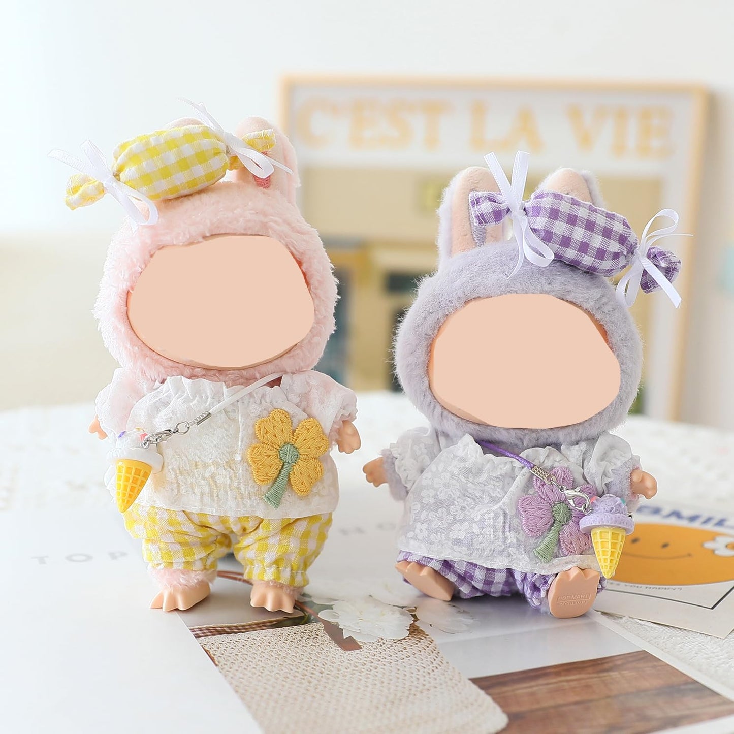 Clothes for Labubu Doll,Clothes for Dolls Accessories,Four-Leaf Clover Candy Summer Replacement Outfit Set 5 Pieces Suitable for Labubu