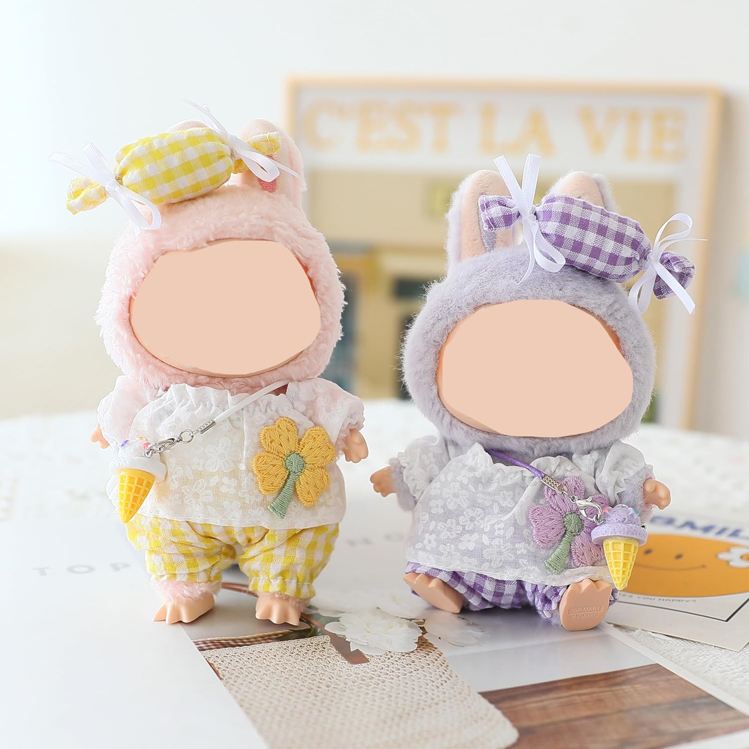 Clothes for Labubu Doll,Clothes for Dolls Accessories,Four-Leaf Clover Candy Summer Replacement Outfit Set 5 Pieces Suitable for Labubu