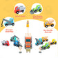 Wooden Construction Site Vehicles with Trailer 14 PCS Set, Vehicle Toys Cars for Toddlers and Kids Ages 3+ Gifts for Boys Girls, Compatible