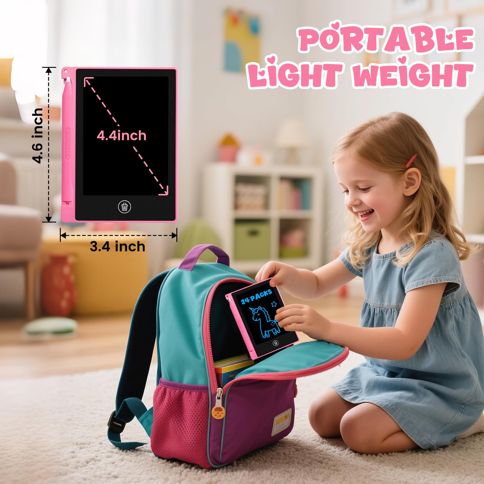 24 Pack 4.4 Inch Mini LCD Writing Tablet for Kids, Erasable and Reusable Toddler Doodle Board, Ideal School or Party Favors Gift for Age 3 Years Old
