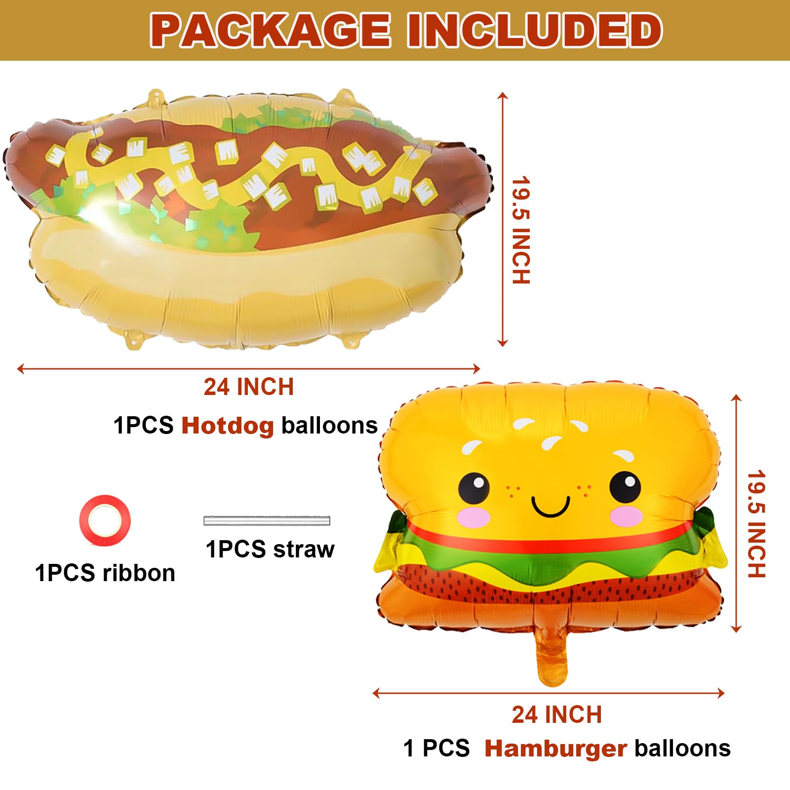 BBQ Party Balloons,5Pcs Food Themed Foil Balloons Hot Dog Hamburger Ketchup French fries Mustard Bottle for Picnic Snacks Baby Shower Birthday Party