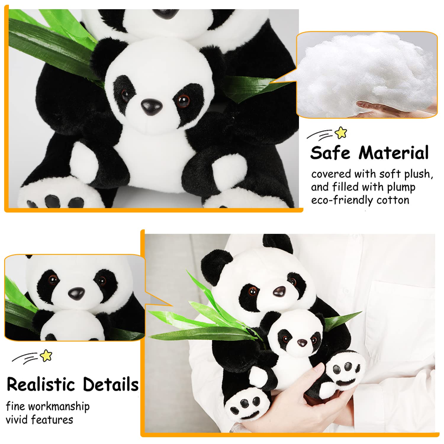 AIXINI 10" Plush Panda Stuffed Animal with Panda Baby & Mom, Soft Bamboo Toy