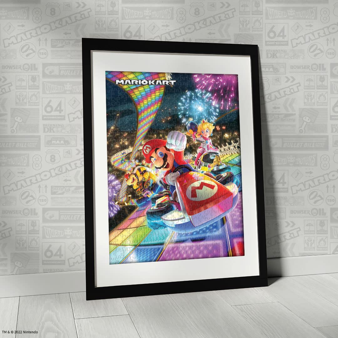 Mario Kart “Rainbow Road” 1,000 Piece Jigsaw Puzzle | Collectible Super Mario Puzzle Artwork Featuring Mario, Princess Peach, and Bowser |