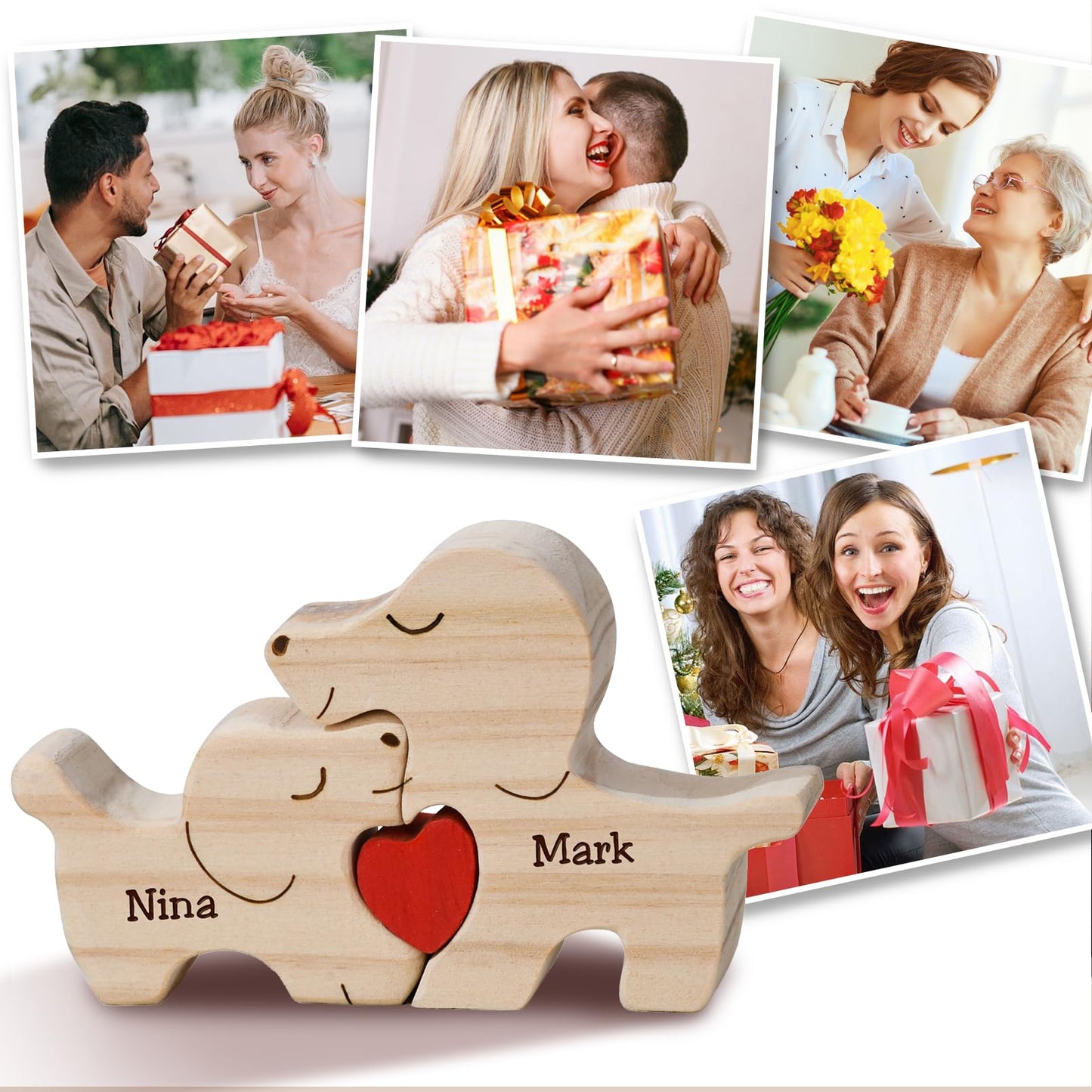 Personalized Wooden Puzzle with 2 Names,Wooden Elephant Puzzle,Customizable Wooden Puzzle for Home Decor and Thoughtful Gifts,Valentine's Day Gift