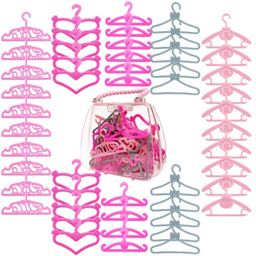 HighFun 50PCS Doll Hangers for Barbie Hangers for Doll Clothes 1 Pink Lovely Box Storage for 11.5 inch Dolls Girl Gifts Birthday Gifts