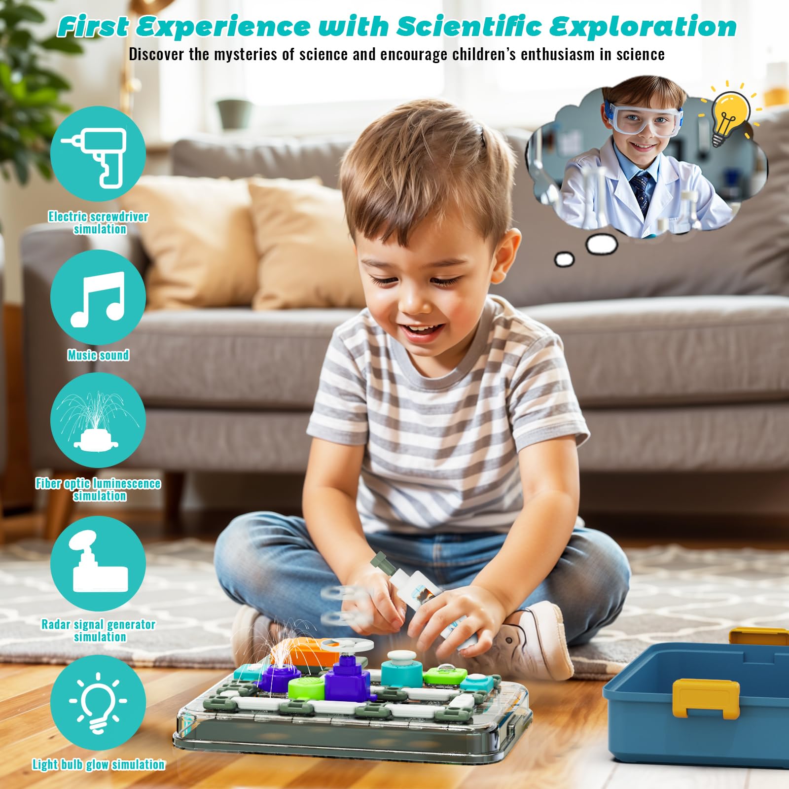 Science Kits for Kids Age 5-7 8-12, STEM Educational Learning Toys with 58 Circuit Parts, Over 520 Projects, Travel Sensory Table Fidget Toy for Boys