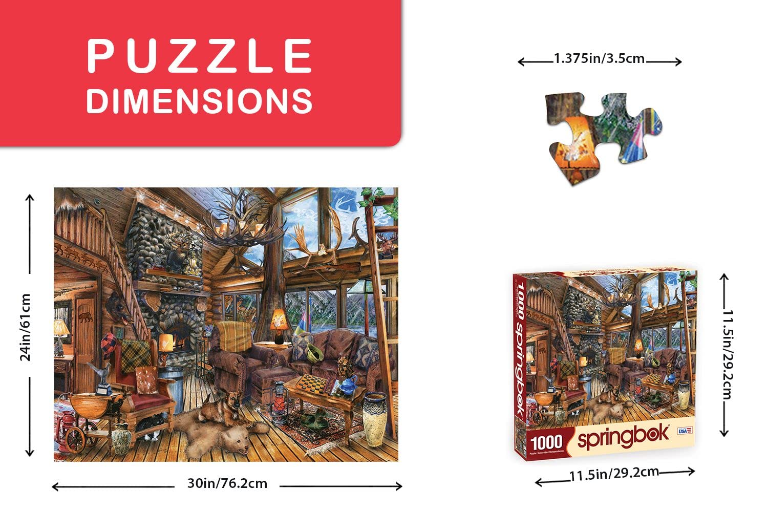Springbok Puzzles - The Hunting Lodge - 1000 Piece Jigsaw Puzzle - Large 30 Inches by 24 Inches Puzzle - Made in USA - Unique Cut Interlocking Pieces