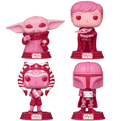 Funko POP Valentines Star Wars Collectors Set - Luke & Grogu, Mandalorian, Ahsoka, Grogu, Figures Stand 3.75" Tall, Each Figure Comes Individually