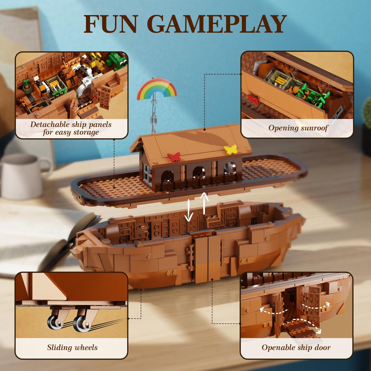 Noah's Ark Building Blocks Set - 845 PCS Deluxe Bible Story Model Kit for Adults, Boys & Girls, Interactive Religious Construction Toy, Ideal