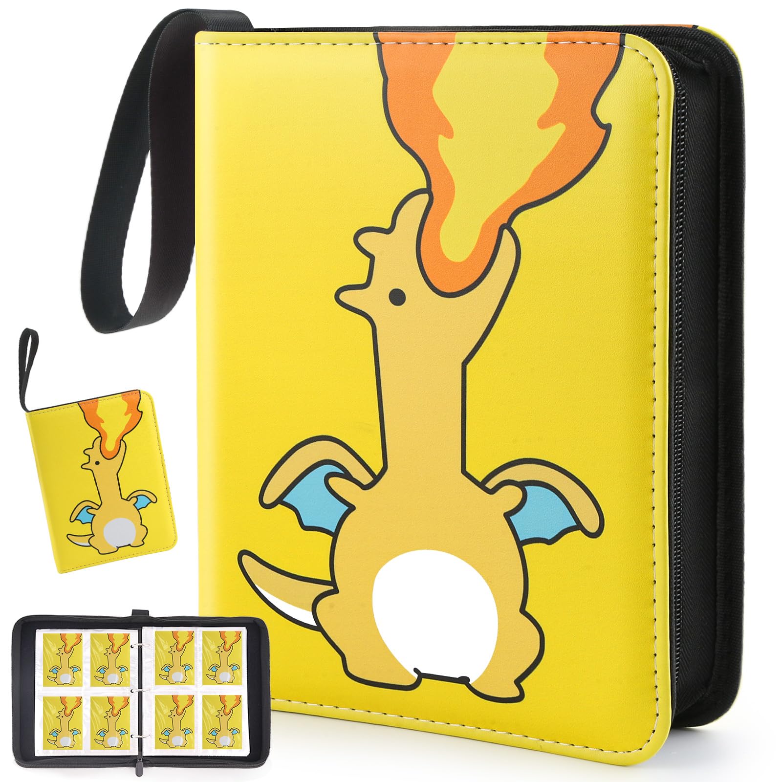 Premium Collectible Trading Card Albums?Card Binder Fits 400 Cards with 50 Removable Sleeves?Display Game Card Case book Holder, Fire Dragon Themes