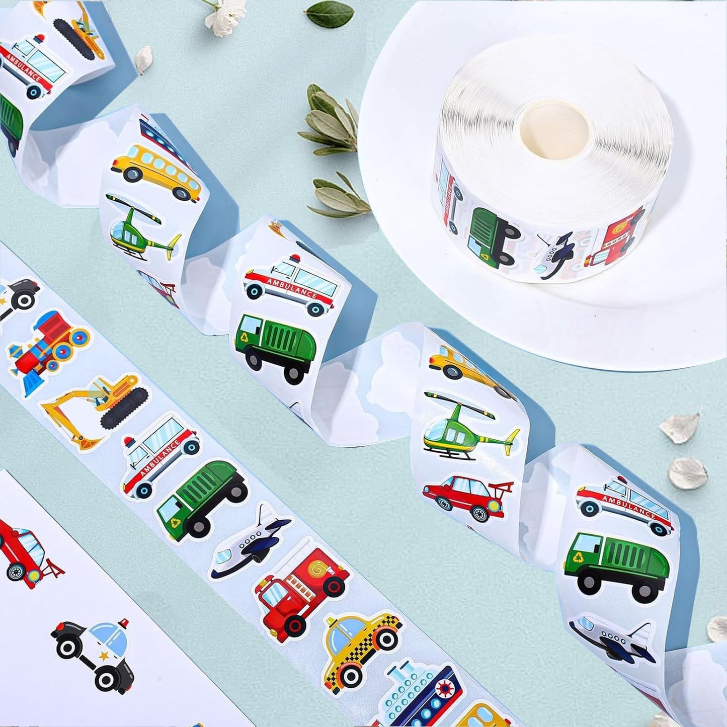 1000 PCS Cartoon Car Stickers Roll Fun Circular Truck Stickers for Kids Perfect for Kindergarten Teacher Rewards Children's Birthday Party School
