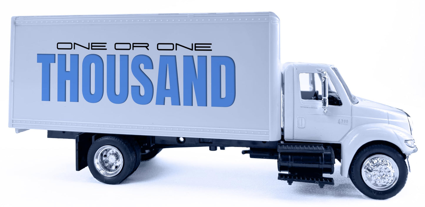 Shop72 Toys, Customize Diecast Trucks as Gifts for Truckers Friends or Employees. Customize Replica of International 4200 Box Truck with Your Logo