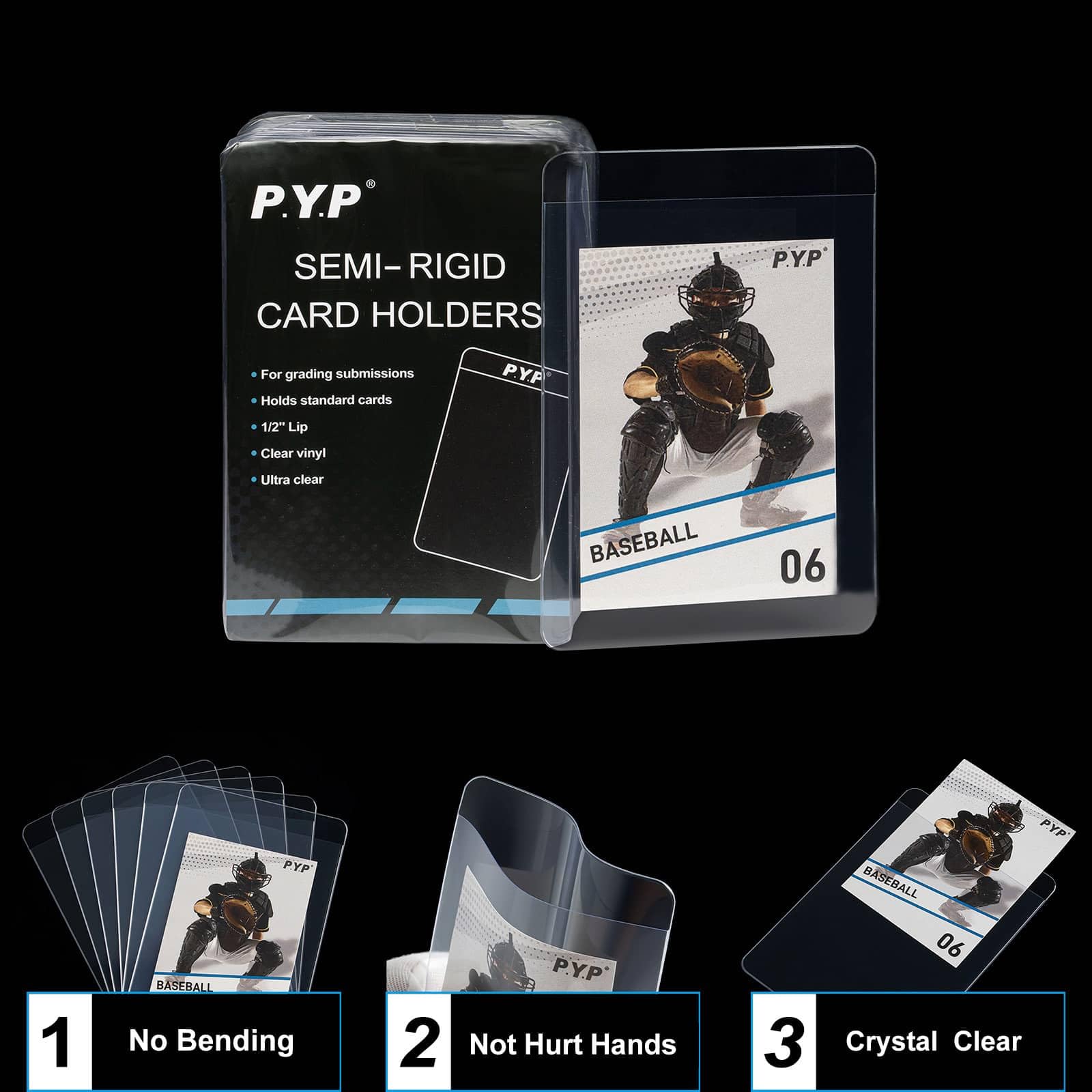 200ct Semi Rigid Card Holders - Card Sleeves for Trading Card with 1/2" Lip Sleeves Fit Standard Grading Cards Baseball Cards for Graded Card