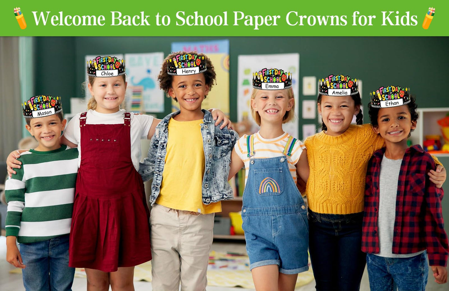 LIJUGITF 24pcs First Day of School Paper Crowns Adjustable Name Writing Hat